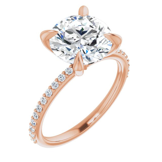 10K Rose Gold Customizable Round Cut Style with Delicate Pavé Band