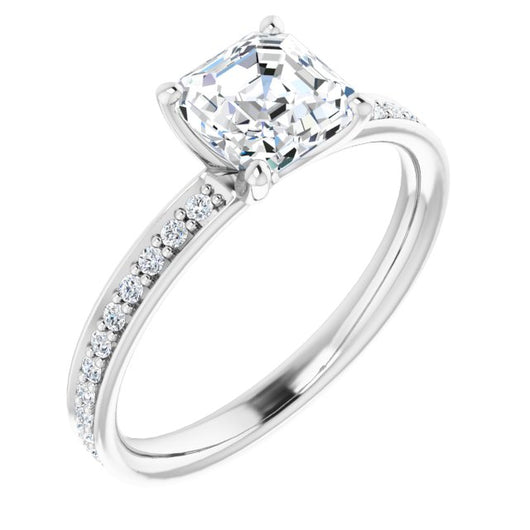 10K White Gold Customizable Classic Prong-set Asscher Cut Design with Shared Prong Band