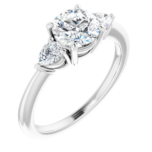 10K White Gold Customizable 3-stone Round Style with Pear Accents