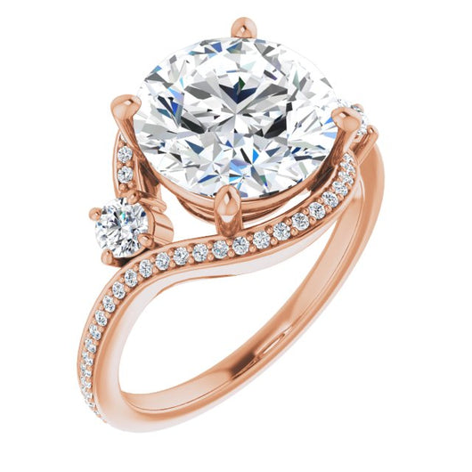 10K Rose Gold Customizable Round Cut Bypass Design with Semi-Halo and Accented Band