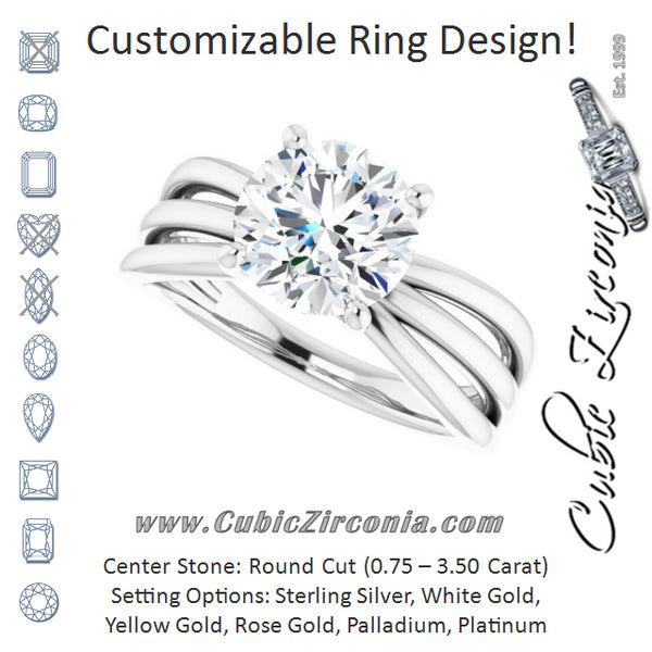 Cubic Zirconia Engagement Ring- The Maha (Customizable Round Cut Solitaire Design with Wide, Ribboned Split-band)