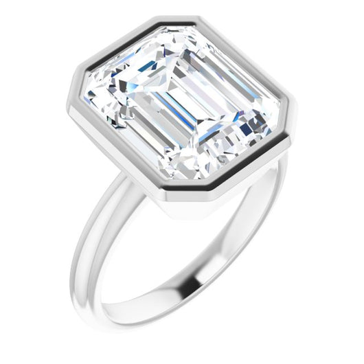 10K White Gold Customizable Bezel-set Emerald/Radiant Cut Solitaire with Thin Band