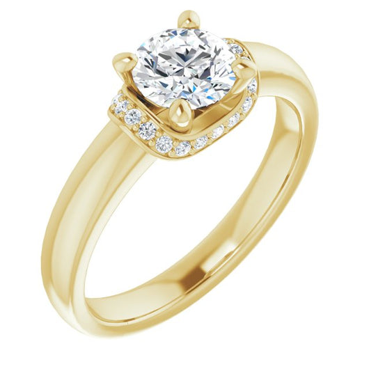 10K Yellow Gold Customizable Round Cut Style featuring Saddle-shaped Under Halo