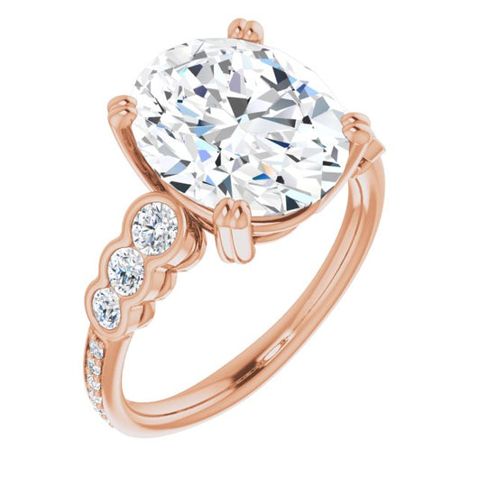 10K Rose Gold Customizable Oval Cut 7-stone Style Enhanced with Bezel Accents and Shared Prong Band