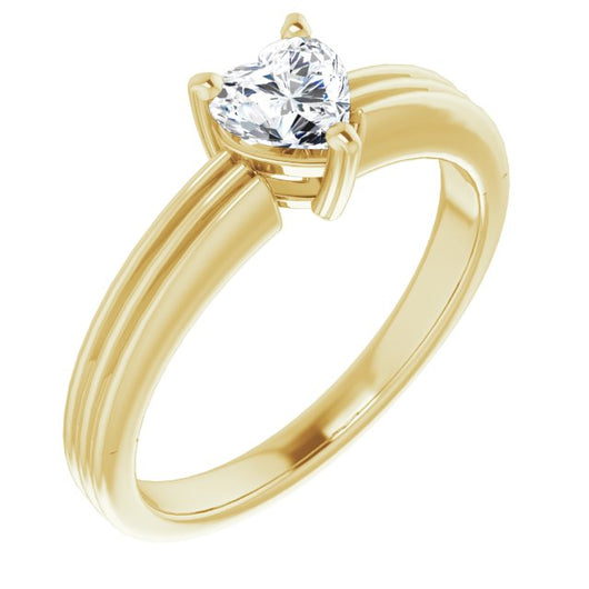 10K Yellow Gold Customizable Heart Cut Solitaire with Double-Grooved Band