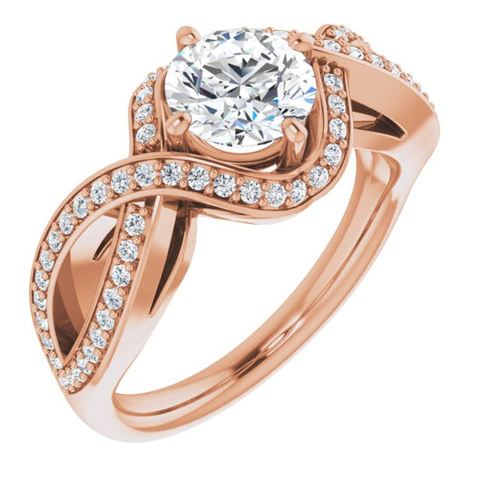 10K Rose Gold Customizable Round Cut Design with Twisting, Infinity-Shared Prong Split Band and Bypass Semi-Halo