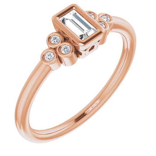 10K Rose Gold Customizable 7-stone Straight Baguette Cut Style with Triple Round-Bezel Accent Cluster Each Side