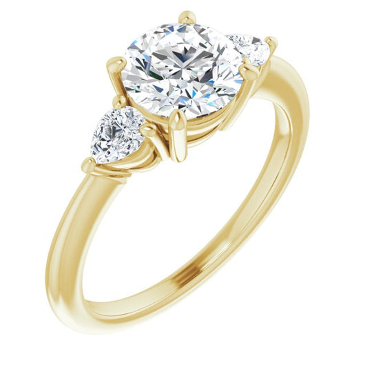 10K Yellow Gold Customizable 3-stone Round Style with Pear Accents