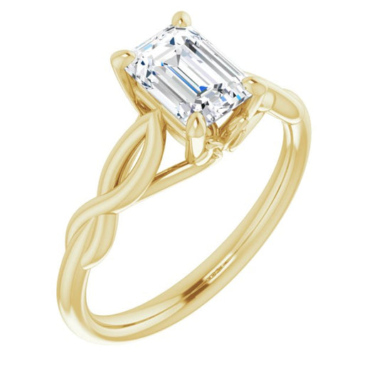 10K Yellow Gold Customizable Emerald/Radiant Cut Solitaire with Braided Infinity-inspired Band and Fancy Basket)