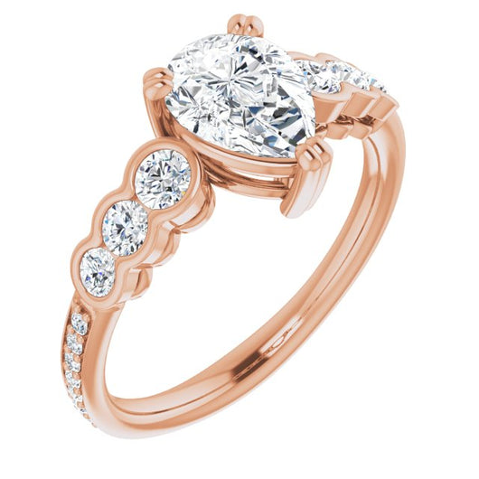 10K Rose Gold Customizable Pear Cut 7-stone Style Enhanced with Bezel Accents and Shared Prong Band