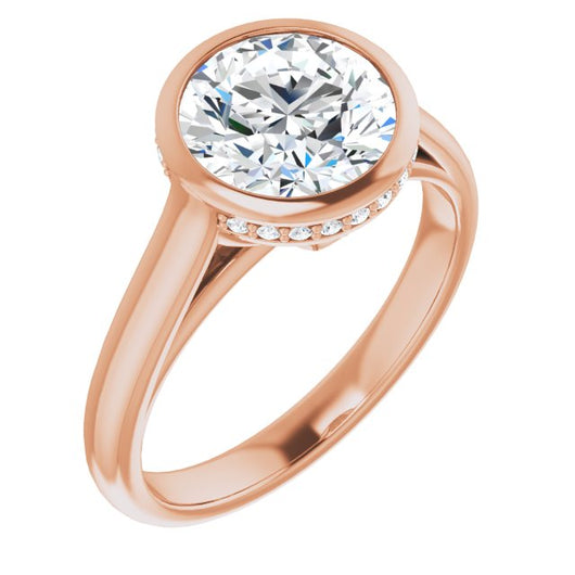 14K Rose Gold Customizable Round Cut Semi-Solitaire with Under-Halo and Peekaboo Cluster