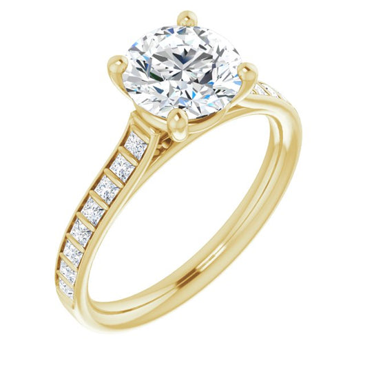 10K Yellow Gold Customizable Round Cut Style with Princess Channel Bar Setting