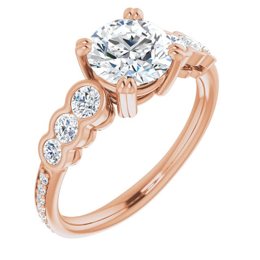 10K Rose Gold Customizable Round Cut 7-stone Style Enhanced with Bezel Accents and Shared Prong Band