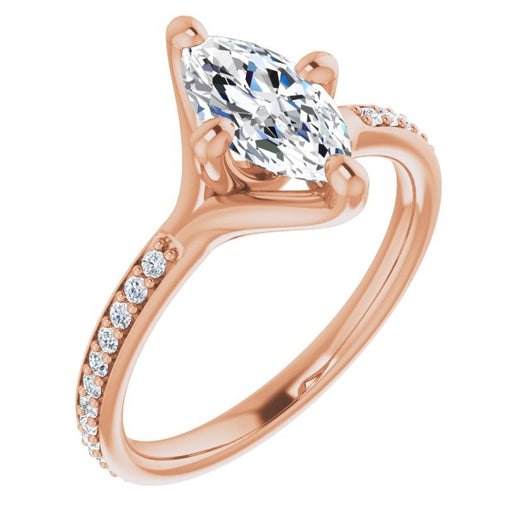 10K Rose Gold Customizable Marquise Cut Design featuring Thin Band and Shared-Prong Round Accents