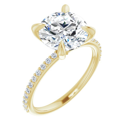 10K Yellow Gold Customizable Round Cut Style with Delicate Pavé Band