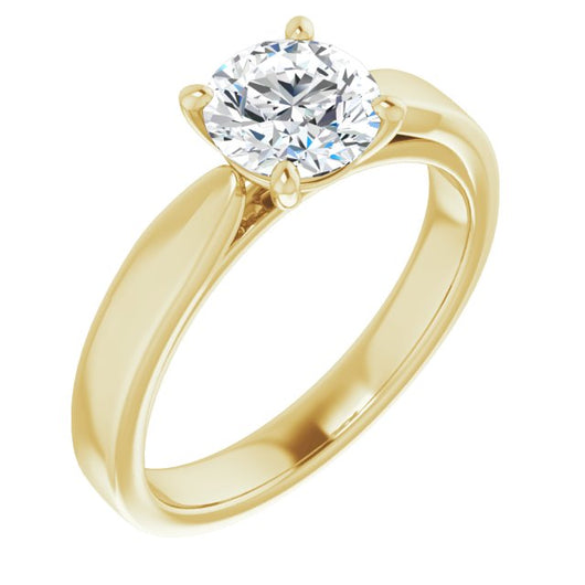 10K Yellow Gold Customizable Round Cut Cathedral Solitaire with Wide Tapered Band