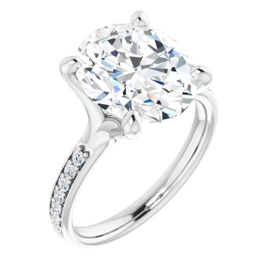 10K White Gold Customizable Heavy Prong-Set Oval Cut Style with Round Cut Band Accents