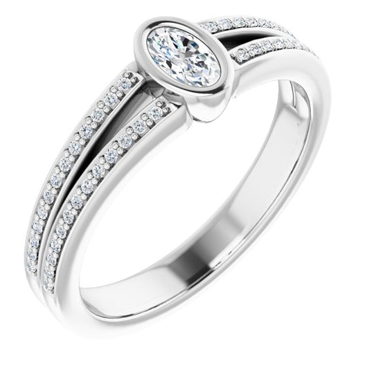 10K White Gold Customizable Bezel-set Oval Cut Design with Split Shared Prong Band