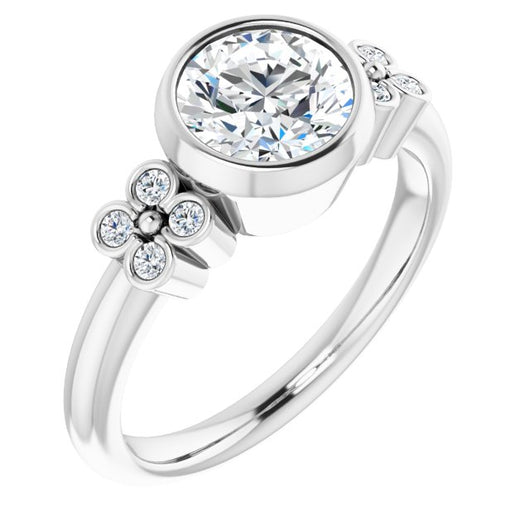 10K White Gold Customizable 9-stone Bezel-set Round Cut Design with Quad Round Bezel Side Stones Each Side