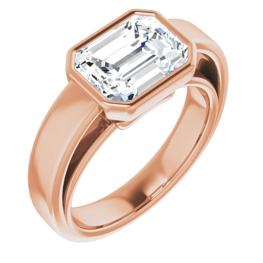 10K Rose Gold Customizable Cathedral-Bezel Emerald/Radiant Cut Solitaire with Wide Band