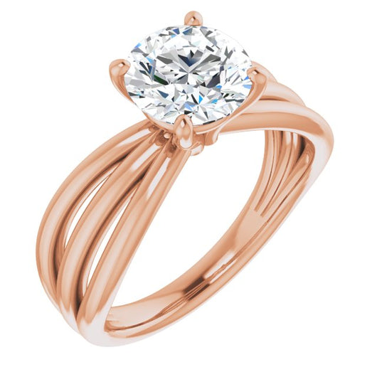 10K Rose Gold Customizable Round Cut Solitaire Design with Wide, Ribboned Split-band