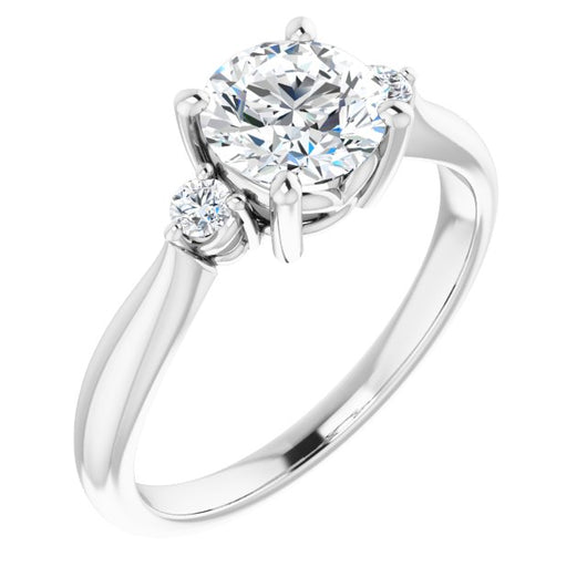 10K White Gold Customizable 3-stone Round Cut Design with Twin Petite Round Accents