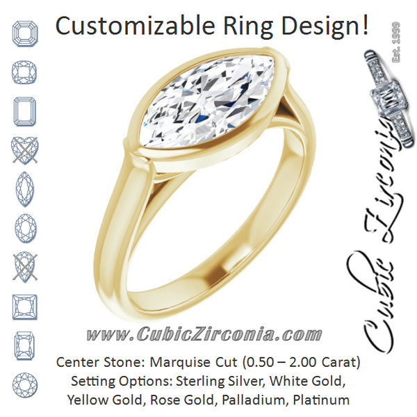 Cubic Zirconia Engagement Ring- The Ann Michelle (Customizable Cathedral-Bezel Marquise Cut 7-stone "Semi-Solitaire" Design)