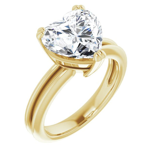 10K Yellow Gold Customizable Heart Cut Solitaire with Grooved Band