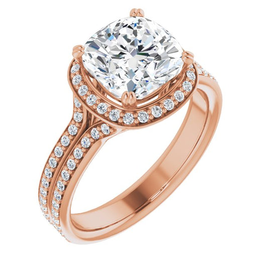 10K Rose Gold Customizable Cathedral-set Cushion Cut Style with Split-Pav? Band