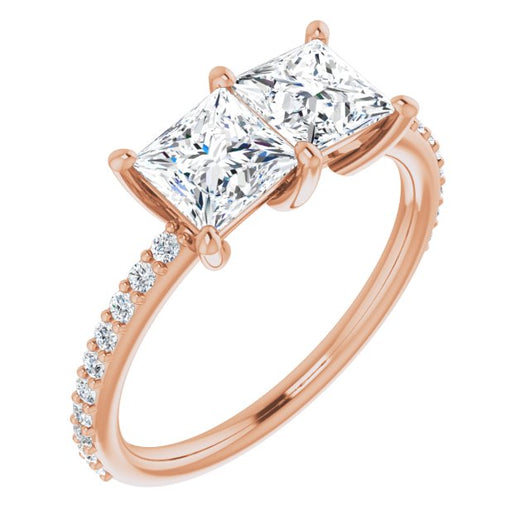 10K Rose Gold Customizable Enhanced 2-stone Princess/Square Cut Design with Ultra-thin Accented Band