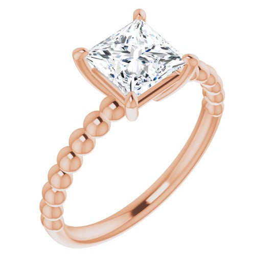 10K Rose Gold Customizable [[Cut] Cut Solitaire with Thin Beaded-Bubble Band