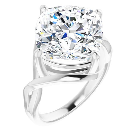 10K White Gold Customizable Cushion Cut Hurricane-inspired Bypass Solitaire