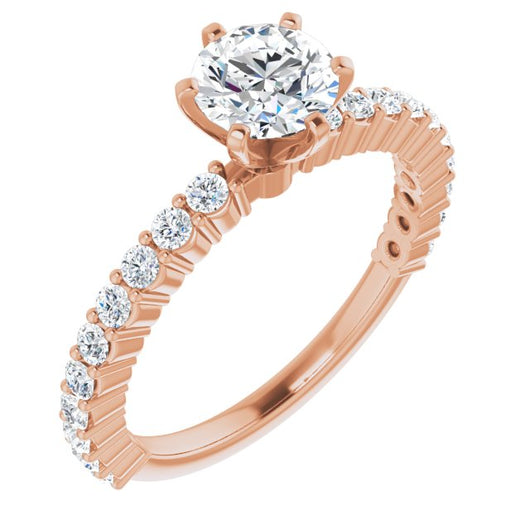 10K Rose Gold Customizable 8-prong Round Cut Design with Thin, Stackable Pav? Band