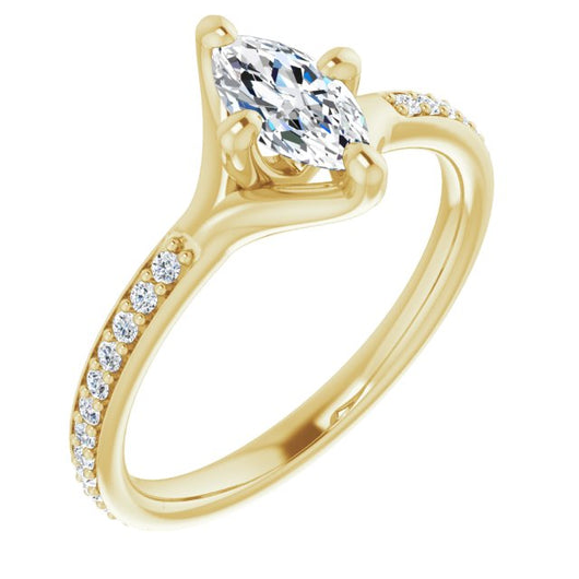 10K Yellow Gold Customizable Marquise Cut Design featuring Thin Band and Shared-Prong Round Accents