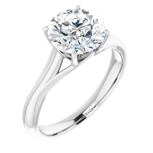 10K White Gold Customizable Round Cut Solitaire with Crosshatched Prong Basket