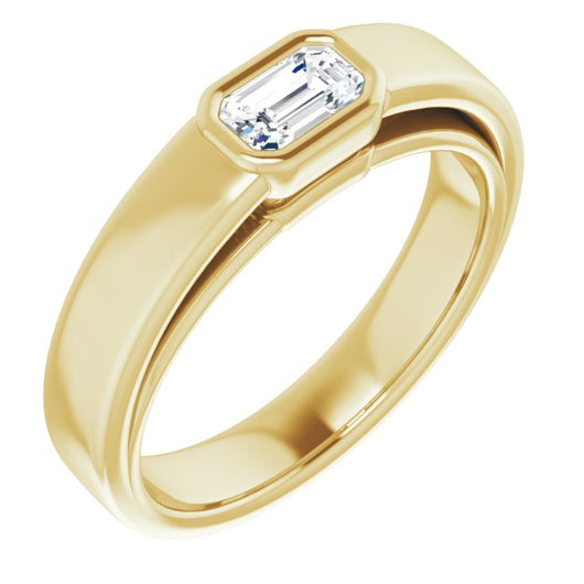 10K Yellow Gold Customizable Cathedral-Bezel Emerald/Radiant Cut Solitaire with Wide Band