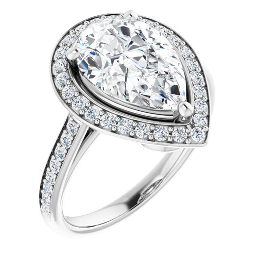 10K White Gold Customizable Cathedral-raised Pear Cut Halo-and-Accented Band Design