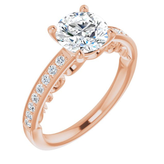 10K Rose Gold Customizable Round Cut Design featuring 3-Sided Infinity Trellis and Round-Channel Accented Band