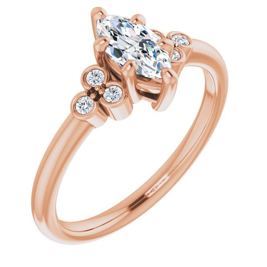 10K Rose Gold Customizable 7-stone Marquise Cut Center with Round-Bezel Side Stones