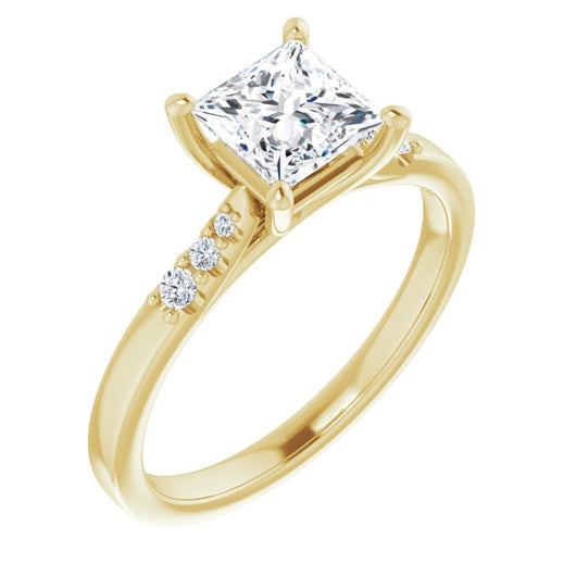 10K Yellow Gold Customizable 7-stone Princess/Square Cut Cathedral Style with Triple Graduated Round Cut Side Stones