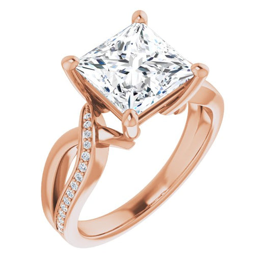 10K Rose Gold Customizable Princess/Square Cut Center with Curving Split-Band featuring One Shared Prong Leg