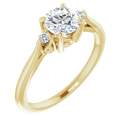 10K Yellow Gold Customizable Three-stone Round Cut Design with Small Round Accents and Vintage Trellis/Basket