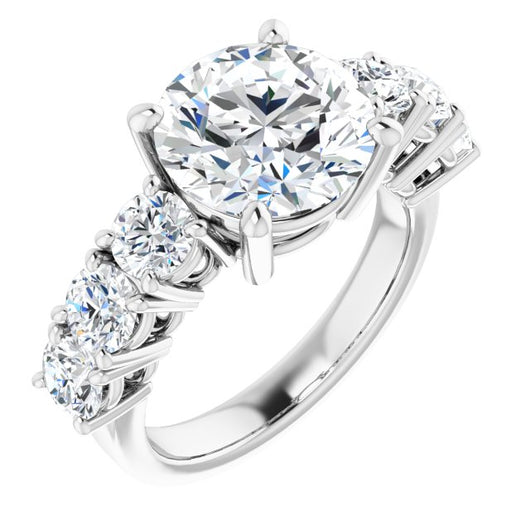 10K White Gold Customizable 7-stone Round Cut Design with Large Round-Prong Side Stones