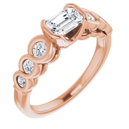 10K Rose Gold Customizable 7-stone Emerald/Radiant Cut Design with Interlocking Infinity Band