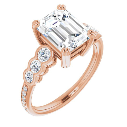 10K Rose Gold Customizable Emerald/Radiant Cut 7-stone Style Enhanced with Bezel Accents and Shared Prong Band