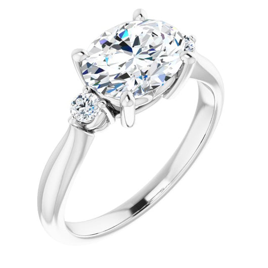 10K White Gold Customizable 3-stone Oval Cut Design with Twin Petite Round Accents