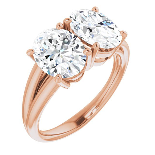 10K Rose Gold Customizable Two-Stone Oval Cut with Split Band