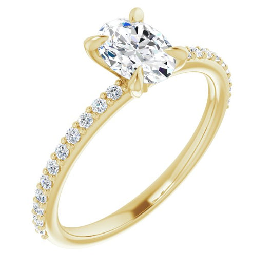 10K Yellow Gold Customizable Oval Cut Style with Delicate Pavé Band