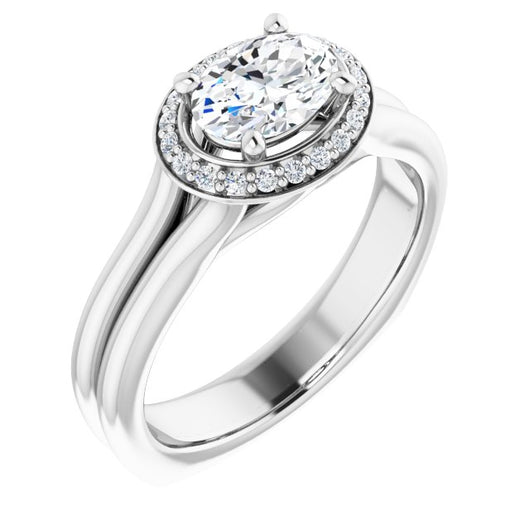 10K White Gold Customizable Oval Cut Style with Halo, Wide Split Band and Euro Shank