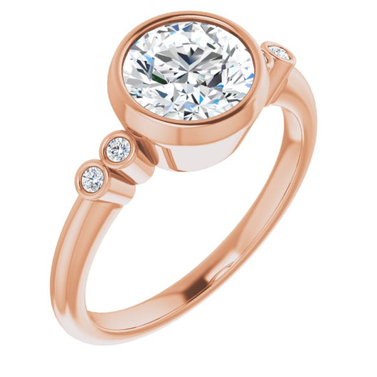 10K Rose Gold Customizable 5-stone Bezel-set Round Cut Design with Quad Round-Bezel Side Stones